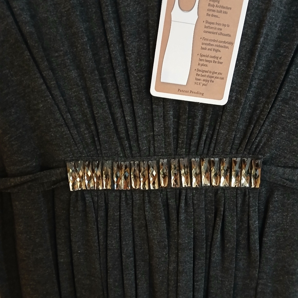 NUE by Shani, Elegant Grey Long Sleeve Dress. With Embishment Waistline, Size 8 - Picture 3 of 14